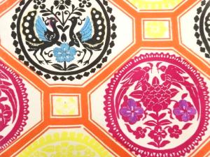 アンティーク　蜀江に向かい鳥・草花模様刺繍名古屋帯